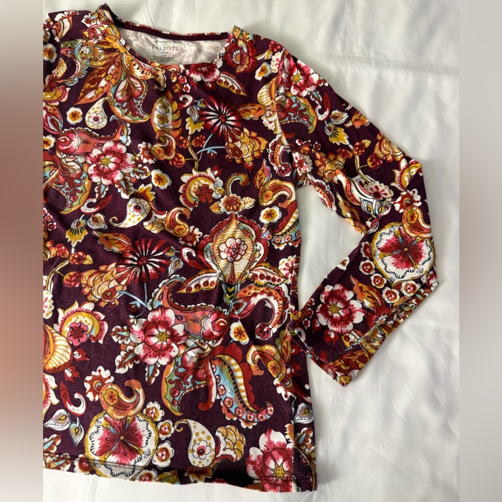 Talbots “The Talbots Tee” Long Sleeve Floral Print Crewneck Shirt - Petite - Picture 3 of 10